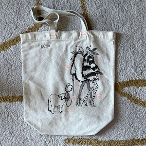 J. Crew Cream Canvas Tote with Black Artistic Design